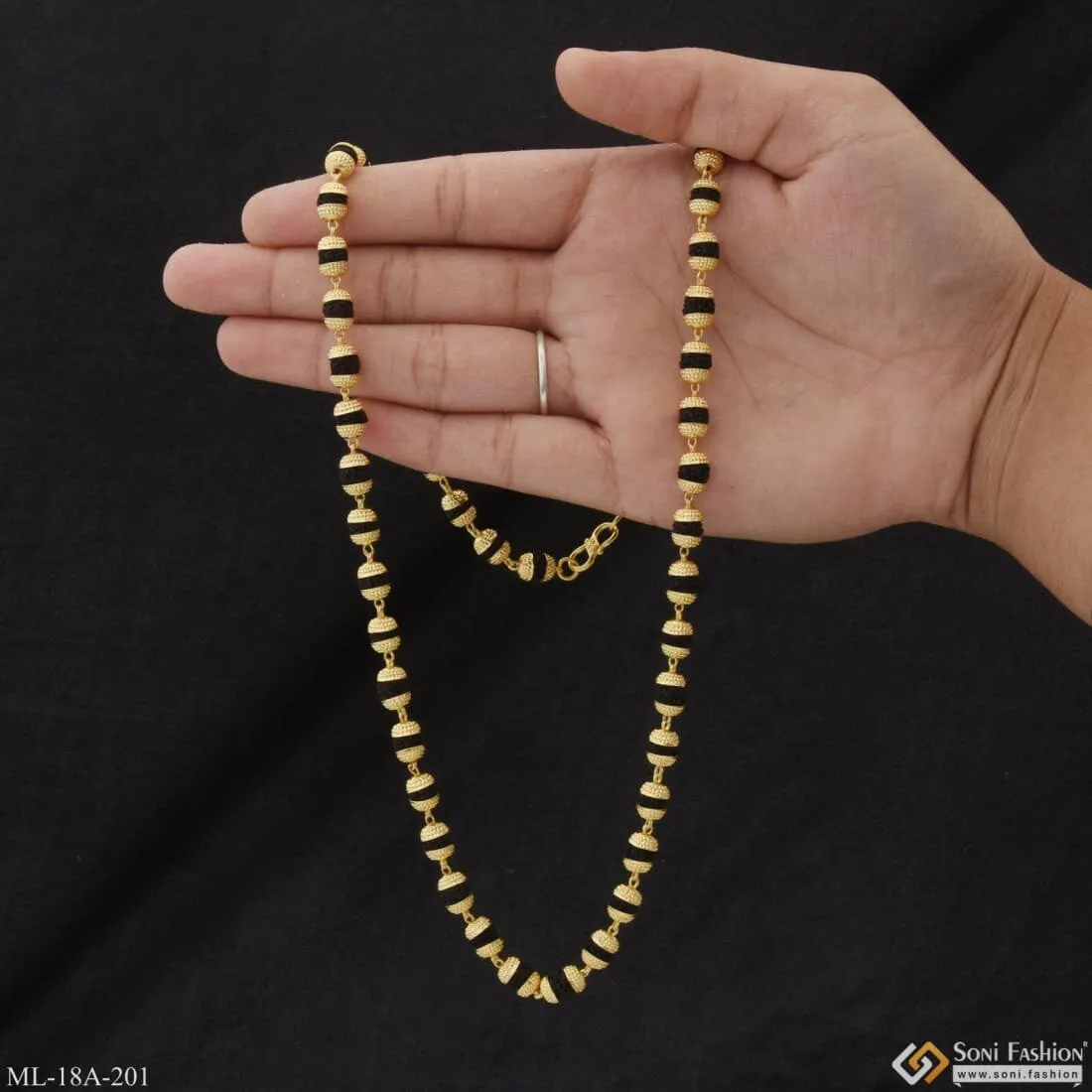 1 Gram Gold Formig Black Artisanal Design Rudraksha Mala For Men - Style A201