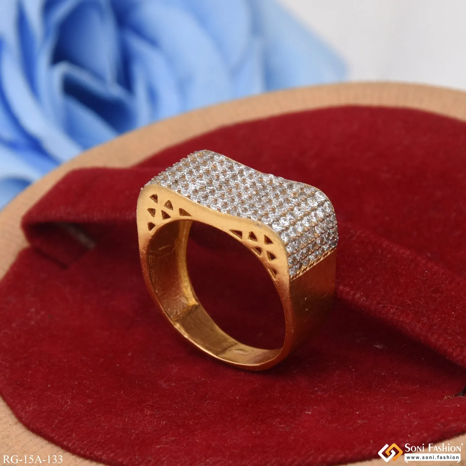 1 Gram Gold Forming Artisanal Design With Diamond Gold Plated Ring - Style A133