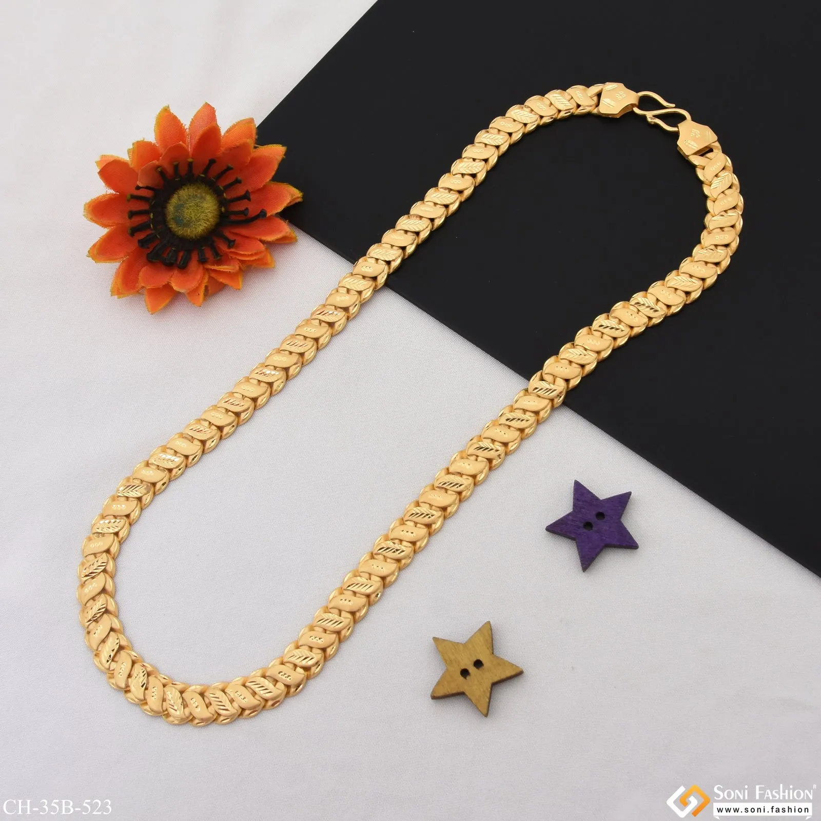 1 Gram Gold Forming Hollow Artisanal Design Gold Plated Chain for Men - Style B523