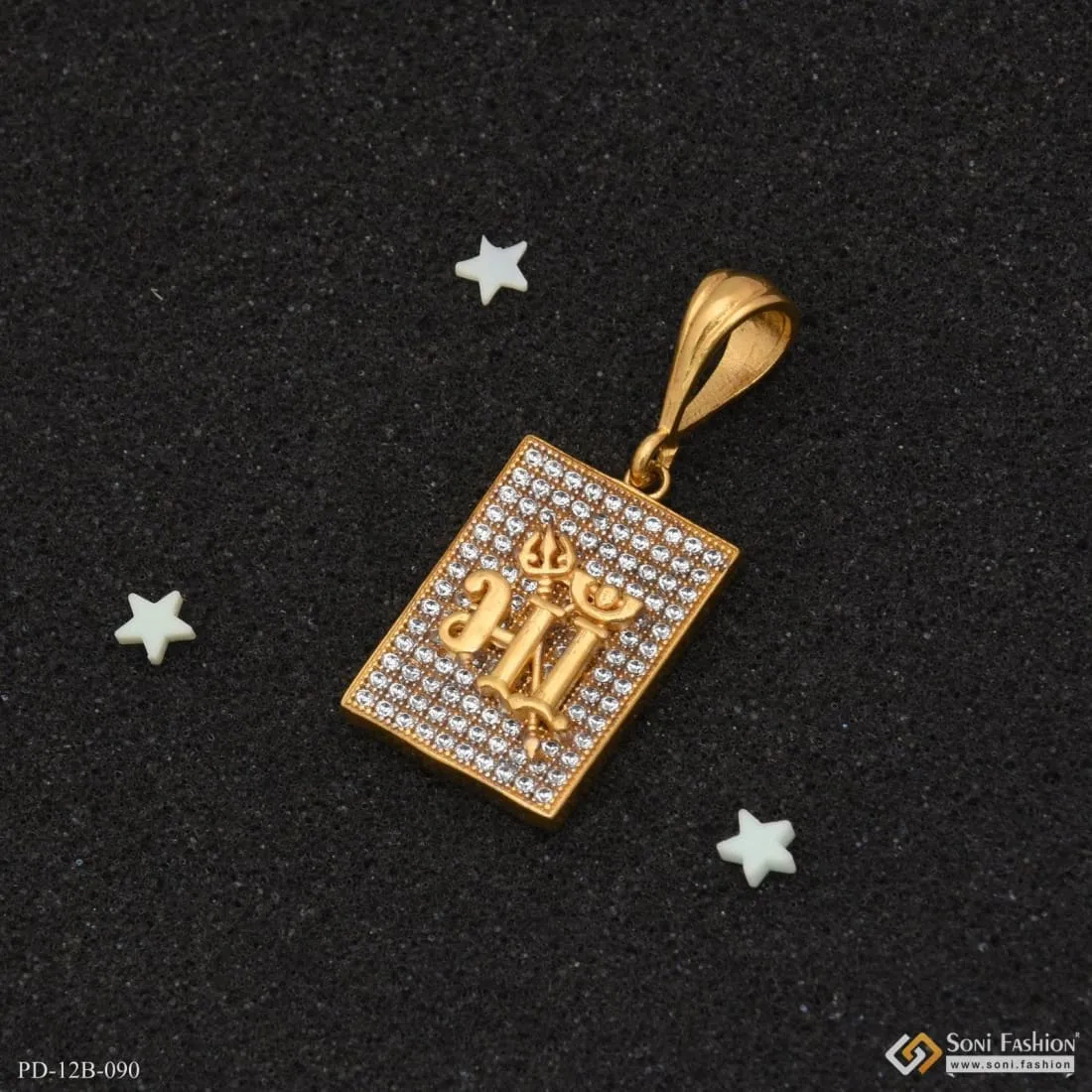 1 Gram Gold Forming Maa with Diamond Artisanal Design Pendant for Men - Style B090