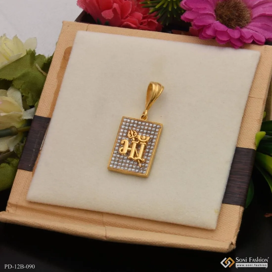 1 Gram Gold Forming Maa with Diamond Artisanal Design Pendant for Men - Style B090