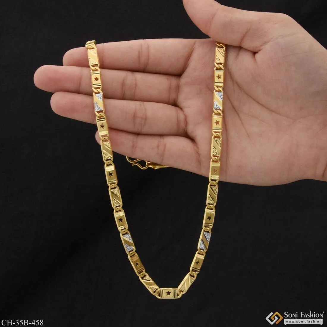 1 Gram Gold Forming - Nawabi Artisanal Design Gold Plated Chain for Men - Style B458