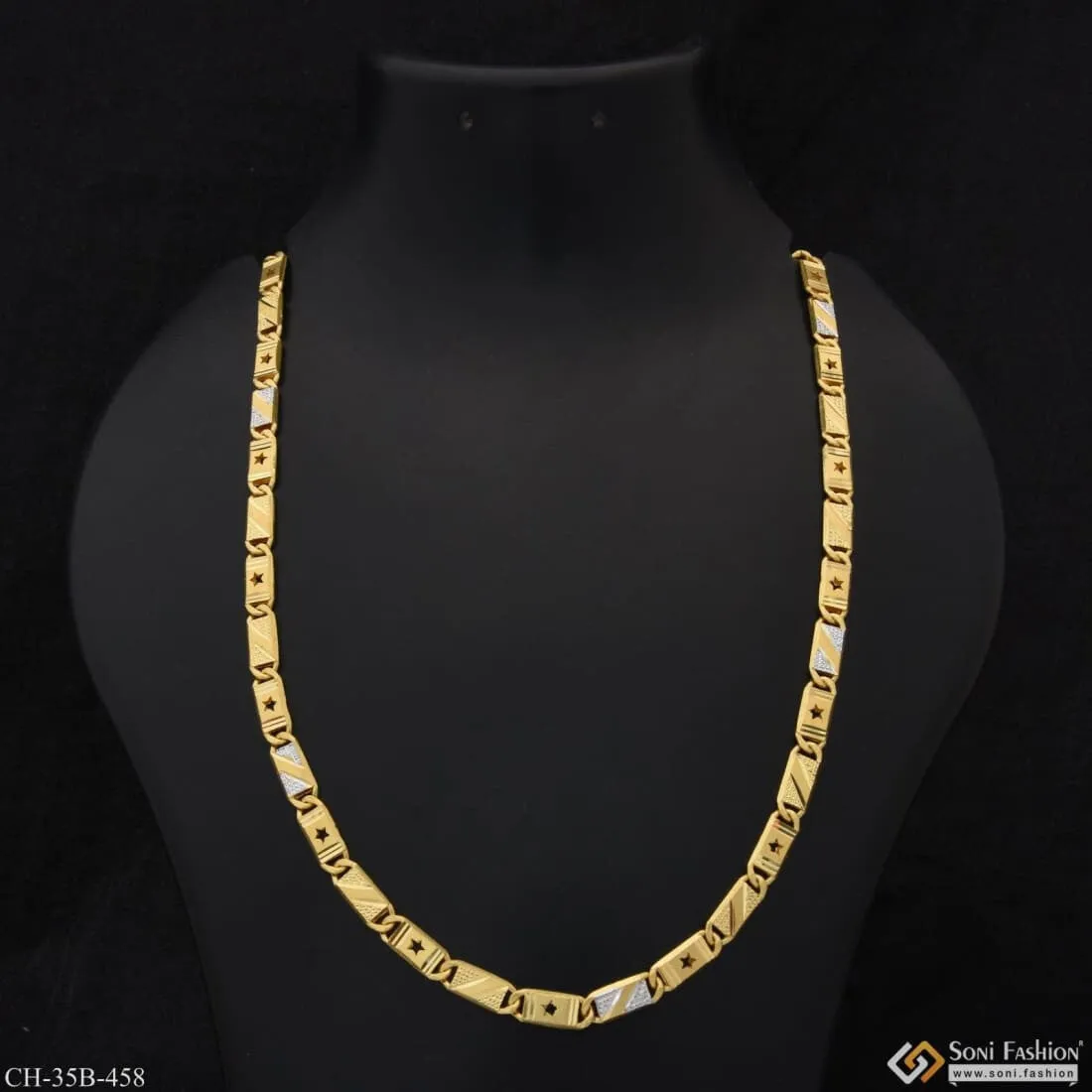 1 Gram Gold Forming - Nawabi Artisanal Design Gold Plated Chain for Men - Style B458