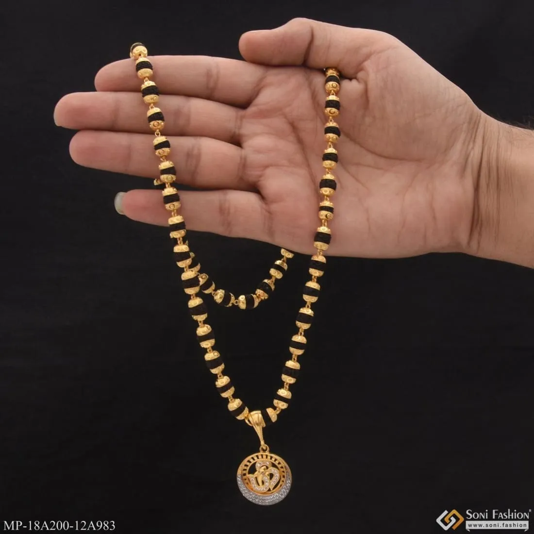 1 Gram Gold Forming Om Artisanal Design Rudraksha Mala With Pendant (mp-a200-a983)