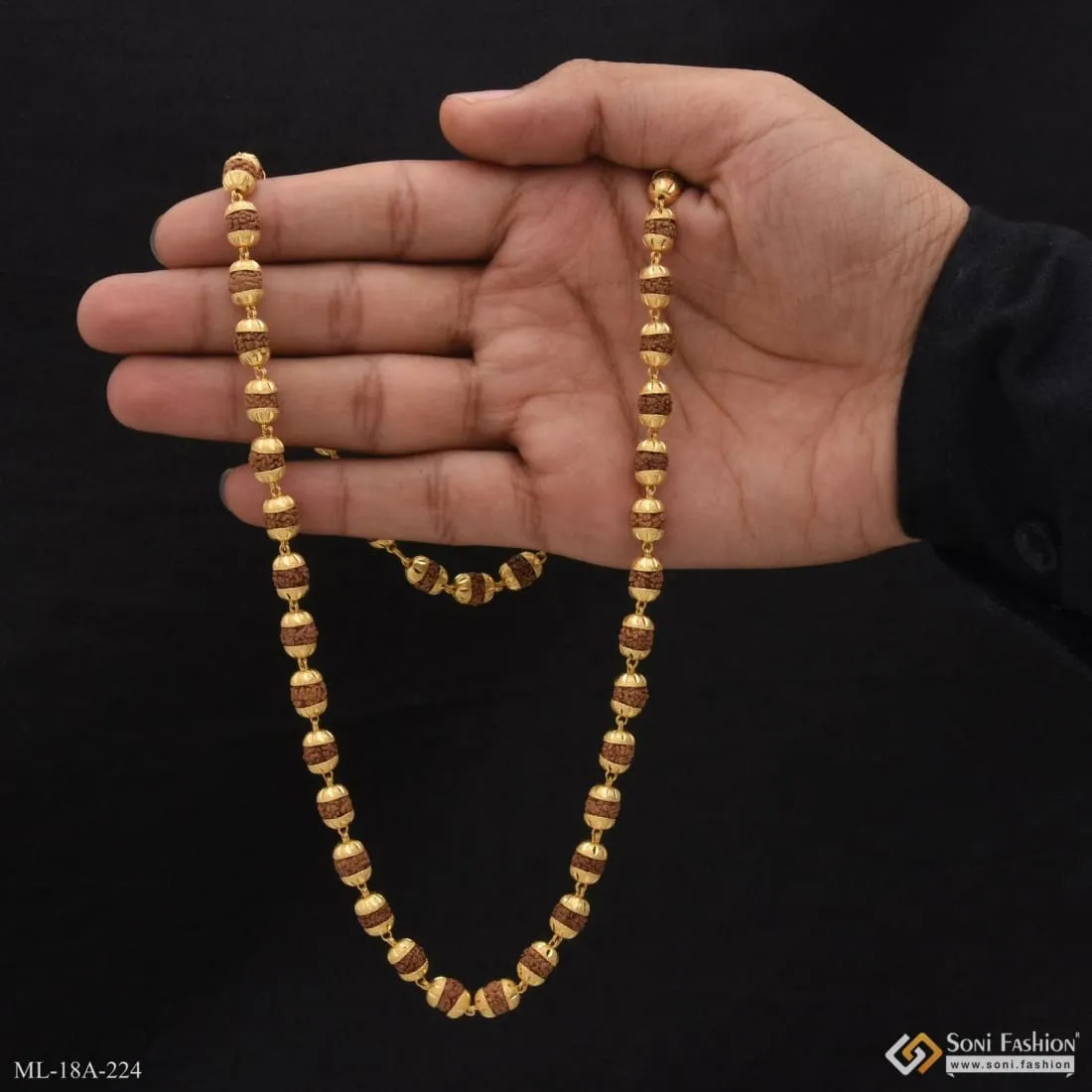 1 Gram Gold Forming V Cut Artisanal Design Rudraksha Mala for Men - Style A224