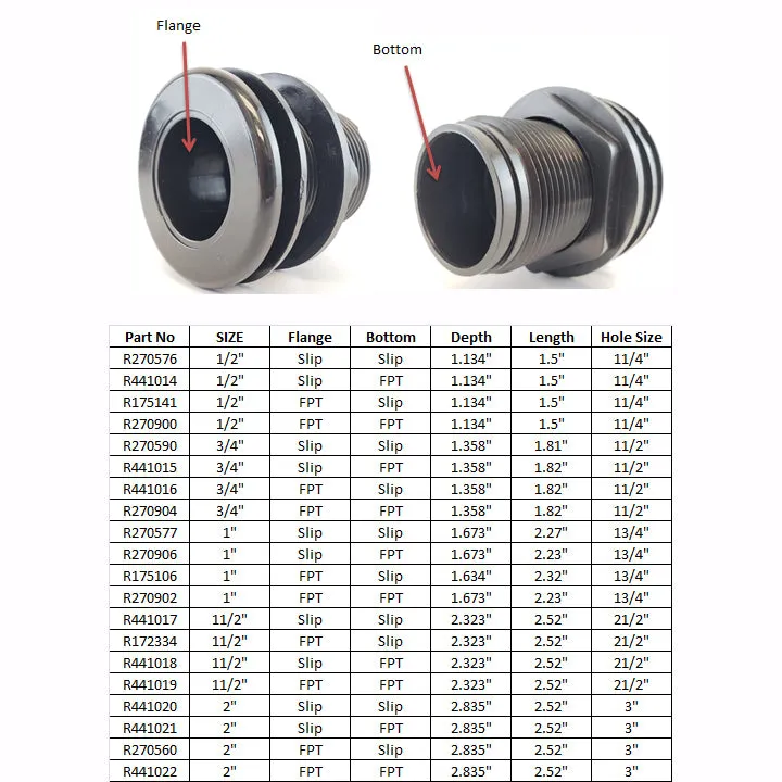 1/2" Slip Slip Bulkhead