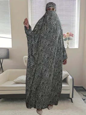 18  Cross-border plus size women's clothing Middle Eastern Muslim traditional hooded prayer robe fashion printed dress abaya  Dresses/gowns  prayer set