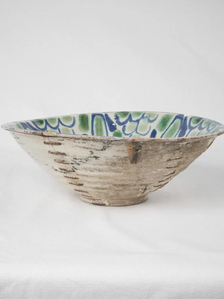 18th-century large Lebrillo mixing bowl w/ Spanish motifs