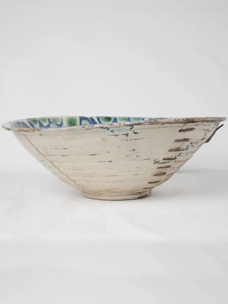 18th-century large Lebrillo mixing bowl w/ Spanish motifs