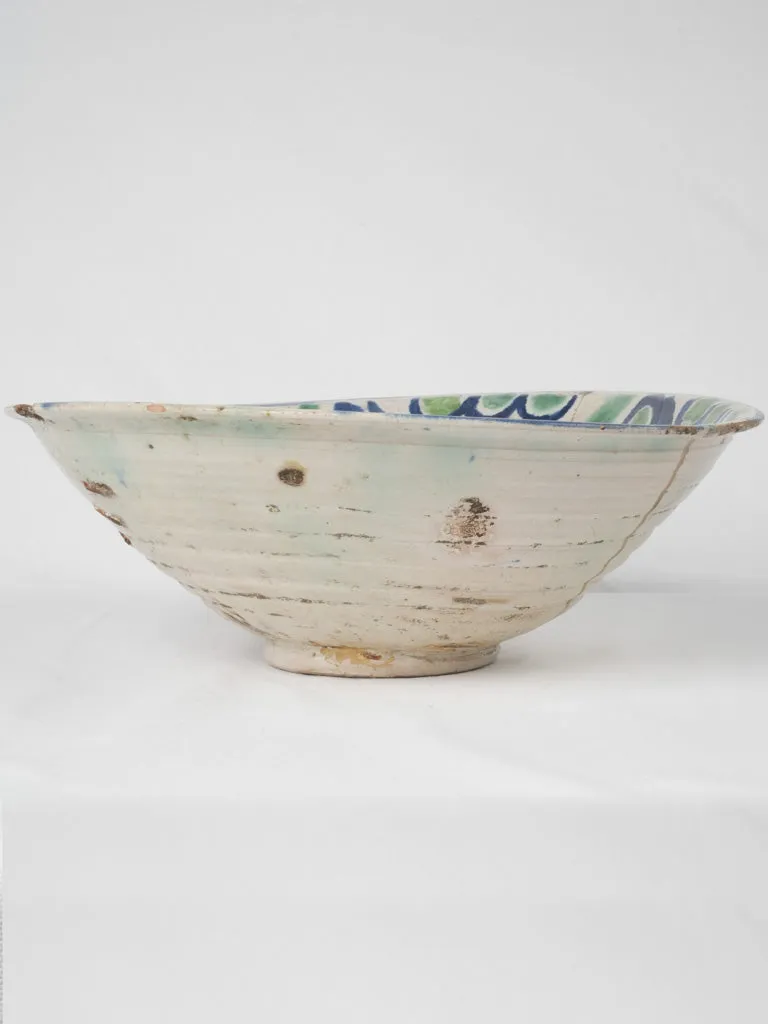 18th-century large Lebrillo mixing bowl w/ Spanish motifs