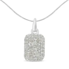 .925 Sterling Silver 1 cttw Diamond Block Pendant Necklace (I-J, I3-Promo)