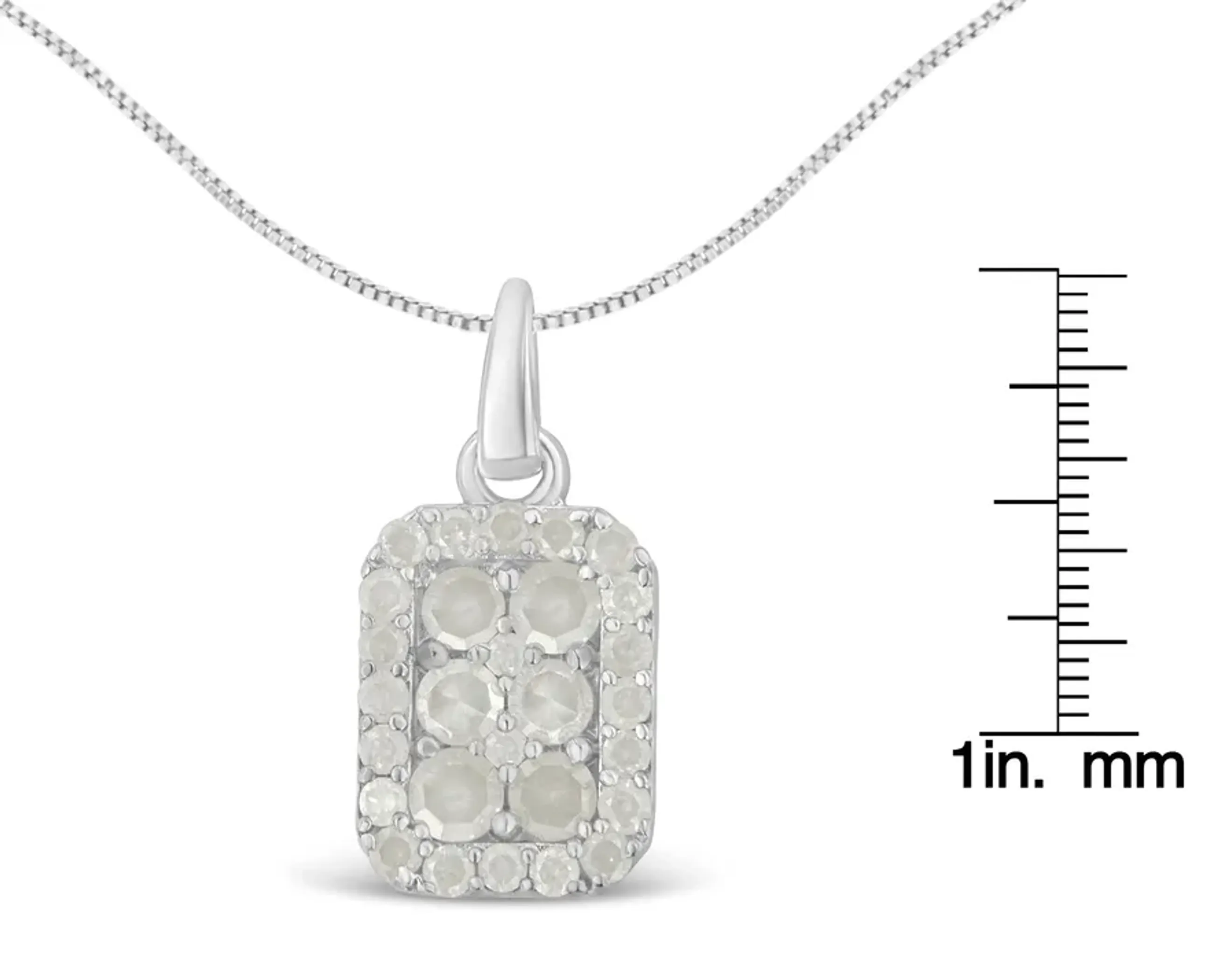 .925 Sterling Silver 1 cttw Diamond Block Pendant Necklace (I-J, I3-Promo)