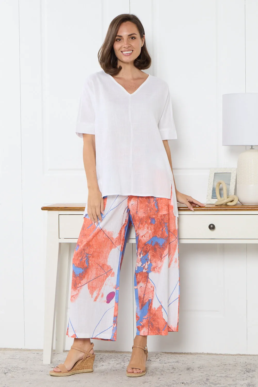 Aiko Linen Pants - Coral Sea