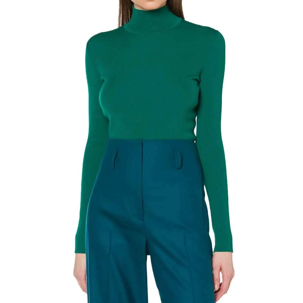 Alberta Ferretti Ribbed Merino Turtleneck Sweater