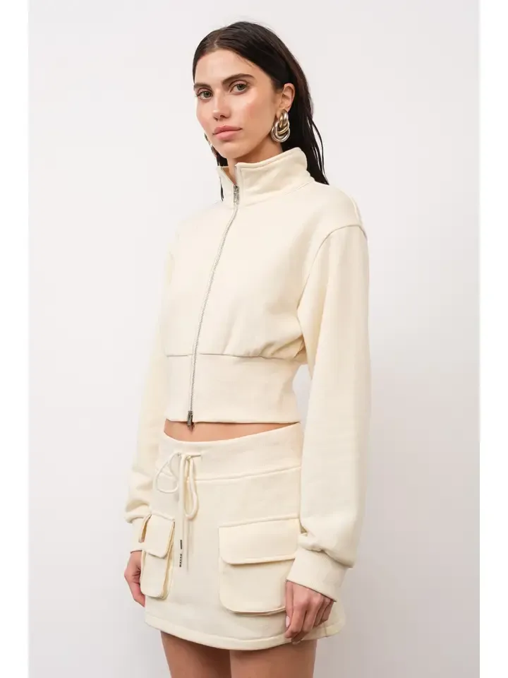 Alicia Cropped 2-Way Zip Up Jacket