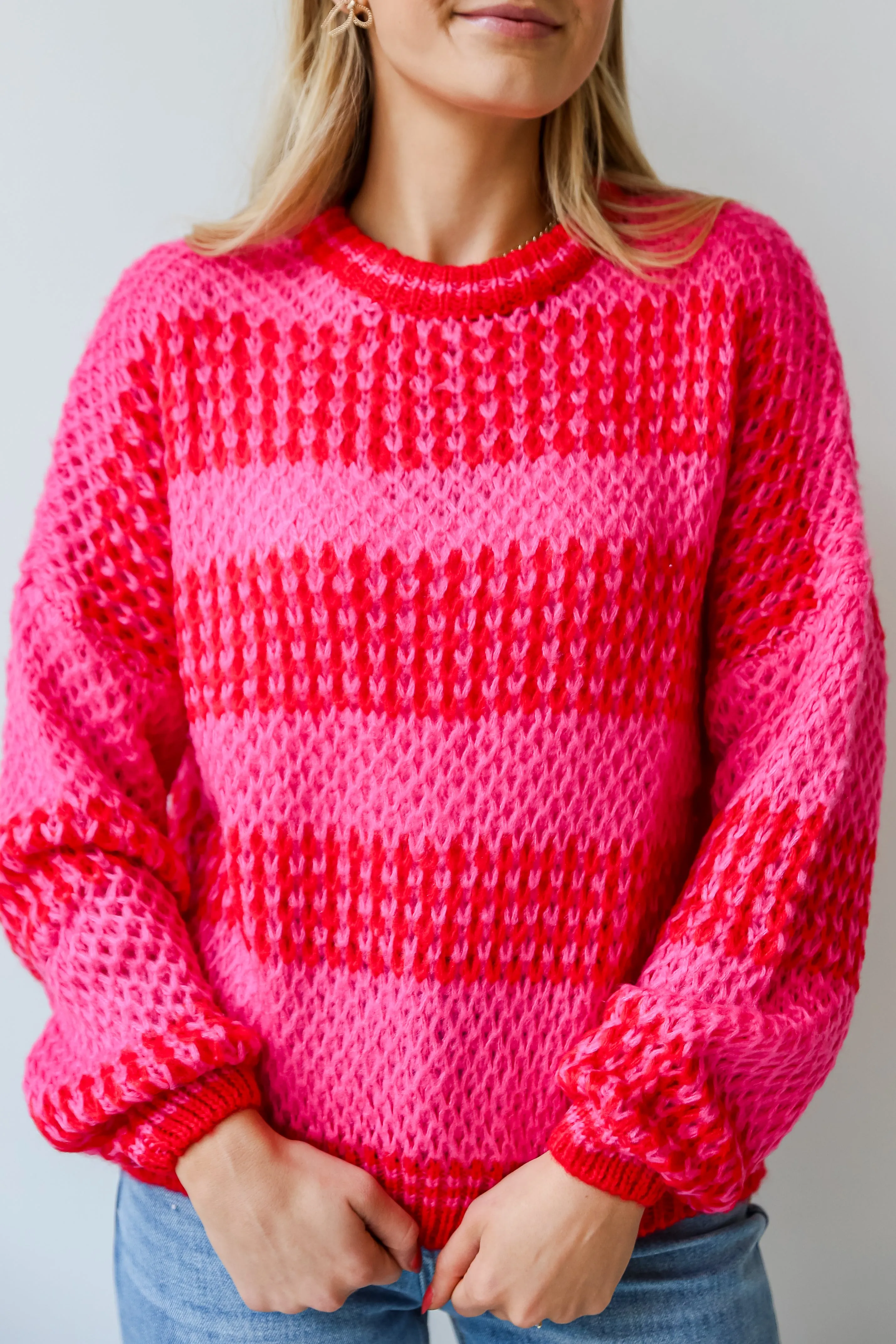 Always In Your Heart Pink Striped Oversized Sweater