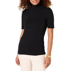 Amazon Essentials Women's Cotton Modal Draped Puff Sleeve Turtleneck, Black, X-Small