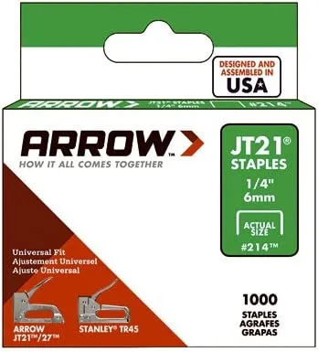 Arrow Fastener 214 1000 Pack Of JT-21 1/4" - Quantity of 10