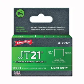 Arrow JT21 Series 276 Flat Crown Staple, 7/16 in W Crown, 3/8 in L Leg