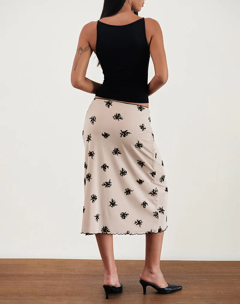 Atira Midi Skirt in Cluster Ditsy Floral Flock Nude