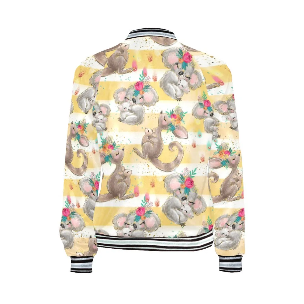 Australian Animals Candy stripe Koala Kangaroo Bomber Jacket for Women