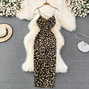 Backless Leopard Print Slip Dress