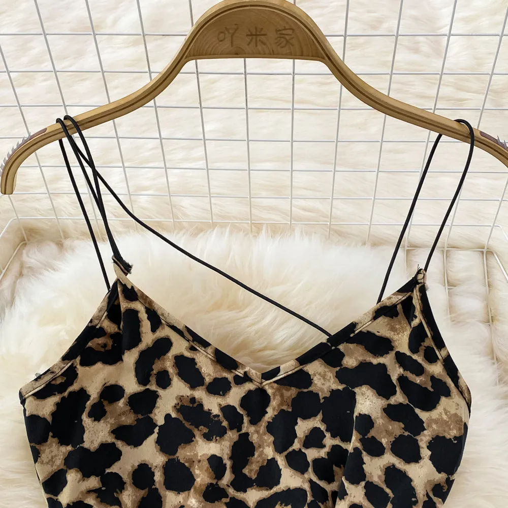 Backless Leopard Print Slip Dress