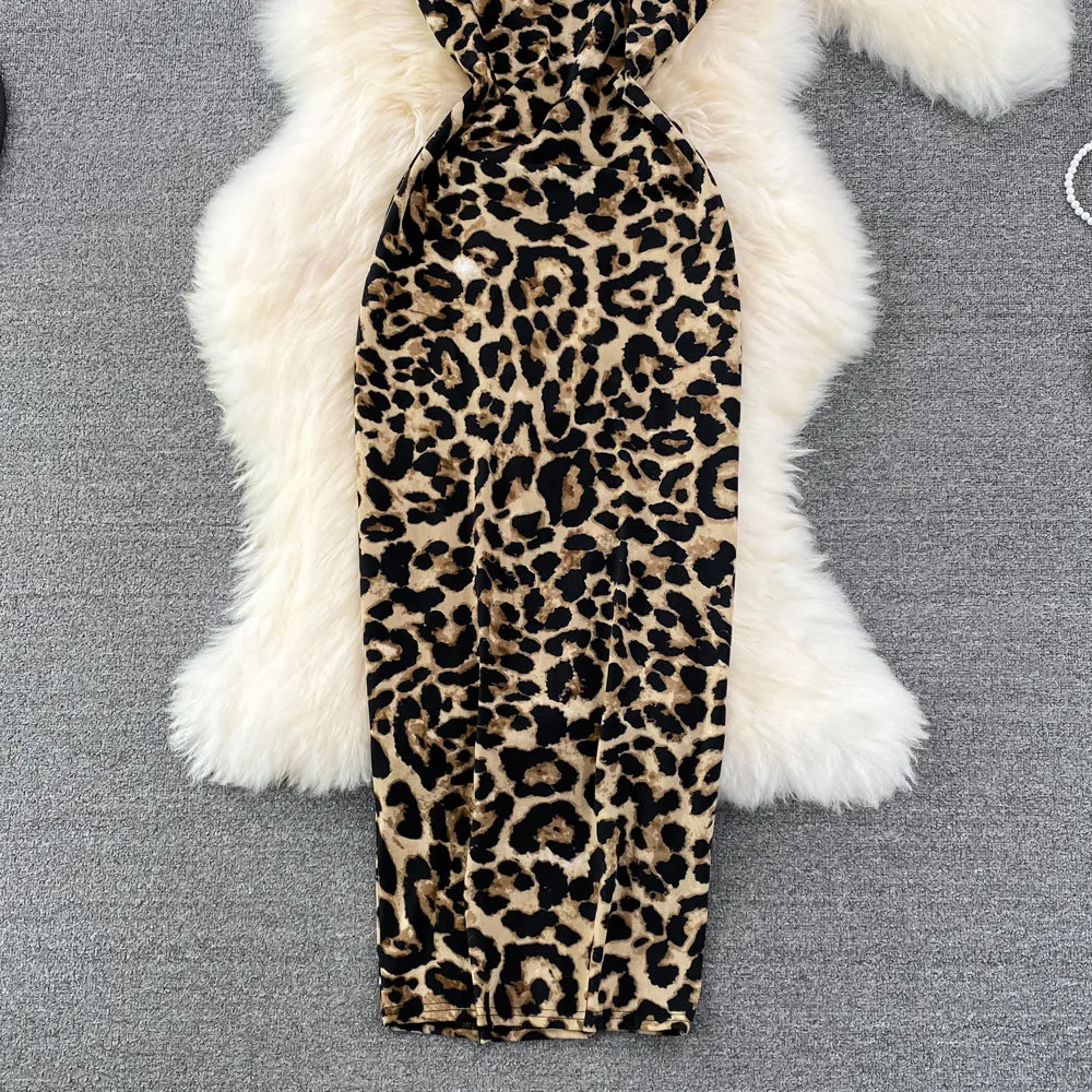 Backless Leopard Print Slip Dress