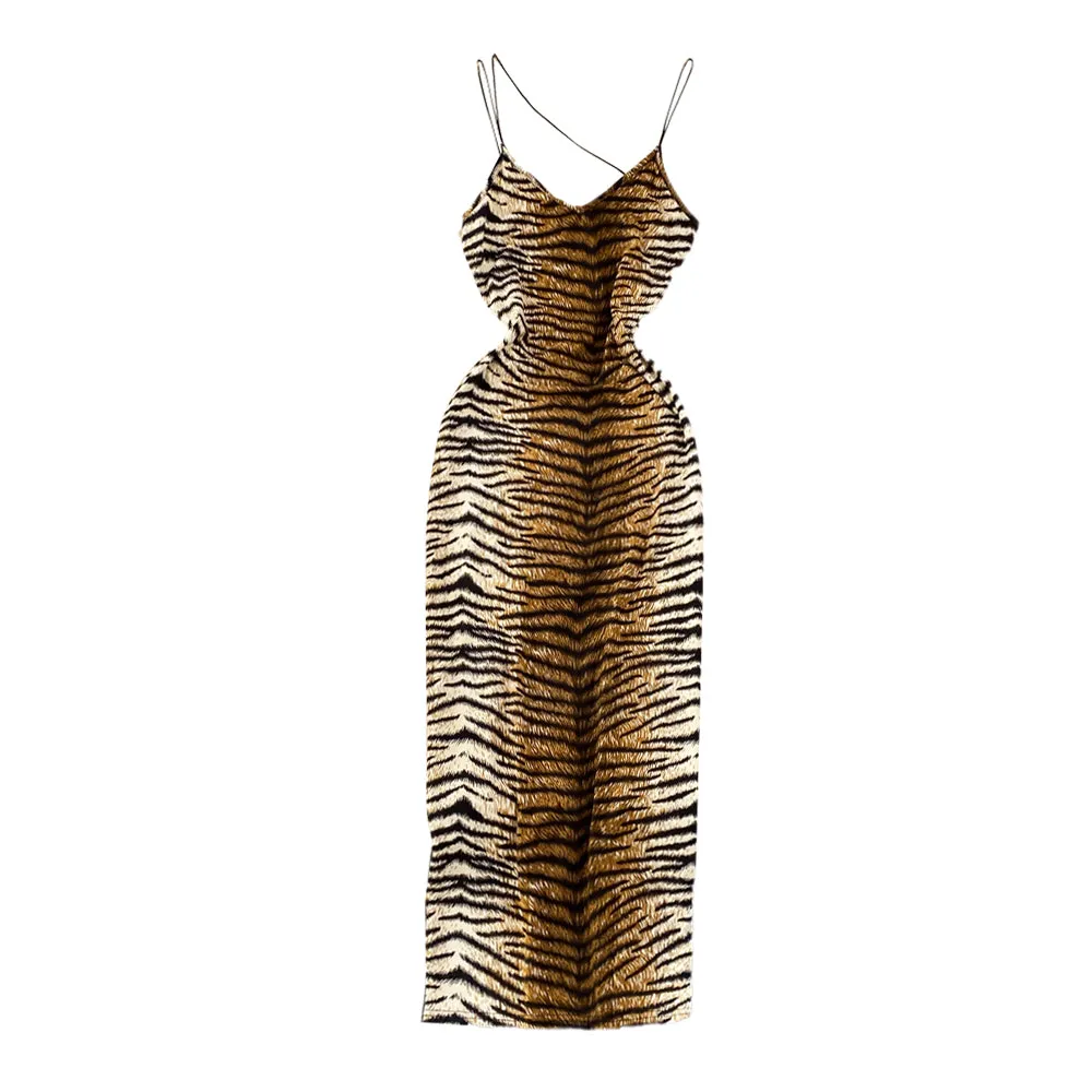 Backless Leopard Print Slip Dress