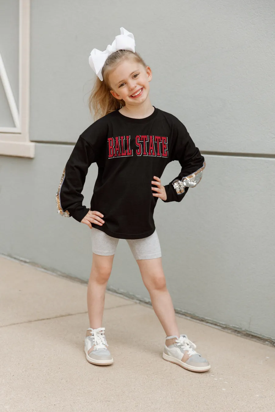 BALL STATE CARDINALS GUESS WHO'S BACK KIDS SEQUIN YOKE PULLOVER