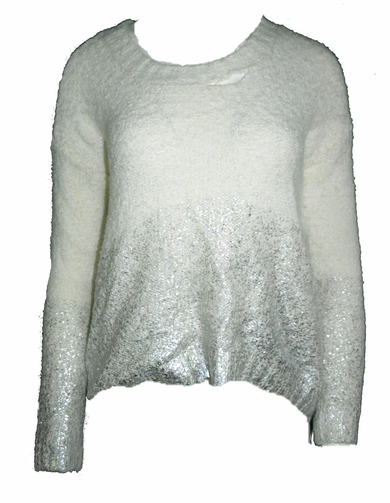 BAR III Women's Metallic High-Low Sweater, White, S