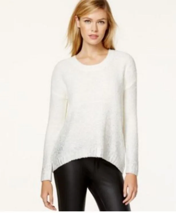 BAR III Women's Metallic High-Low Sweater, White, S