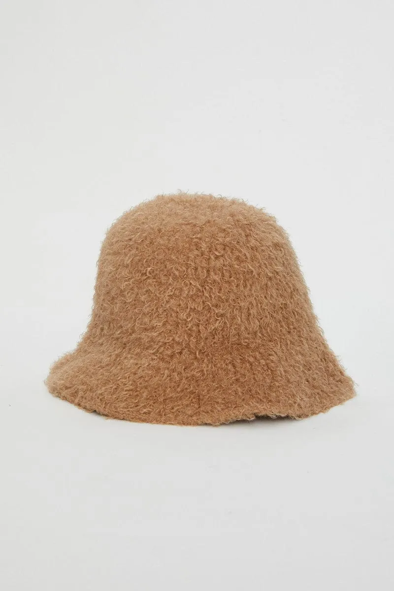 Beige Fuzzy Bucket Hat