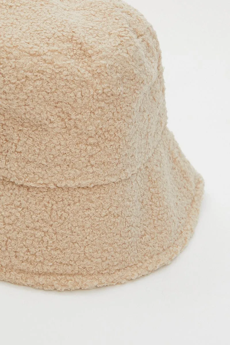 Beige Fuzzy Bucket Hat