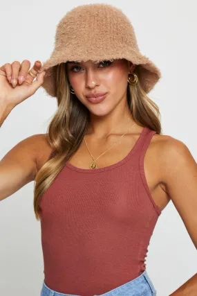 Beige Fuzzy Bucket Hat