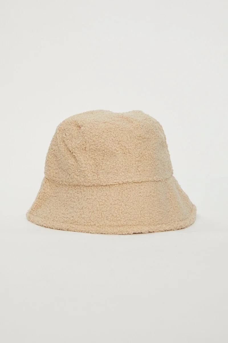 Beige Fuzzy Bucket Hat