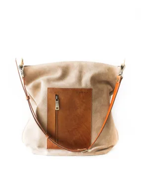 Beige Suede Leather Satchel