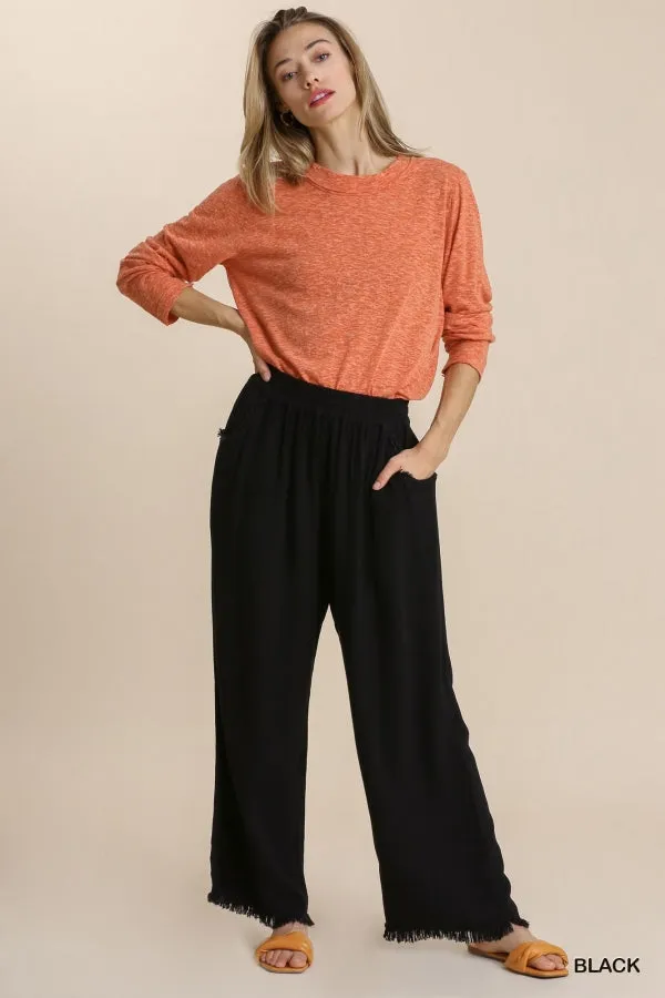 Black linen blend pant  w/ Elastic Waist