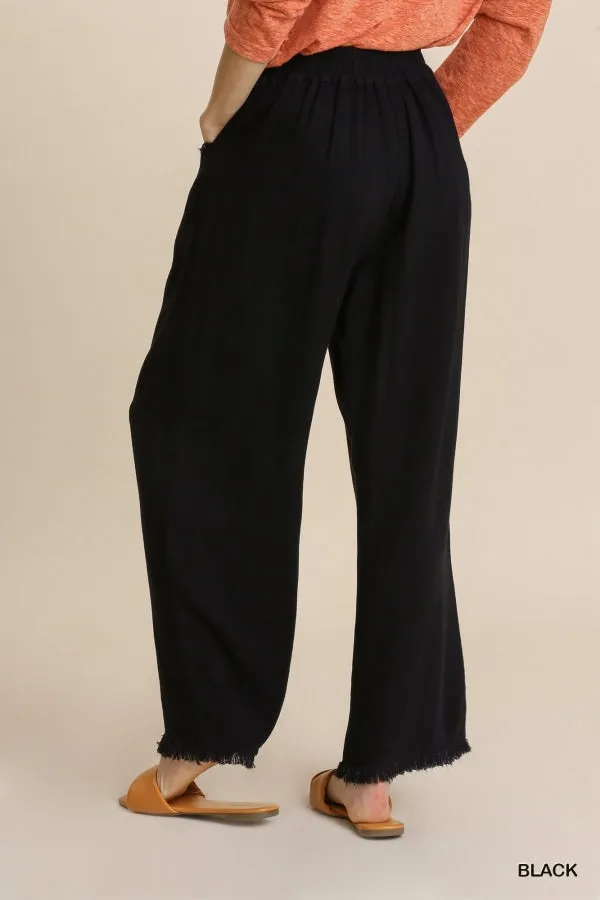 Black linen blend pant  w/ Elastic Waist