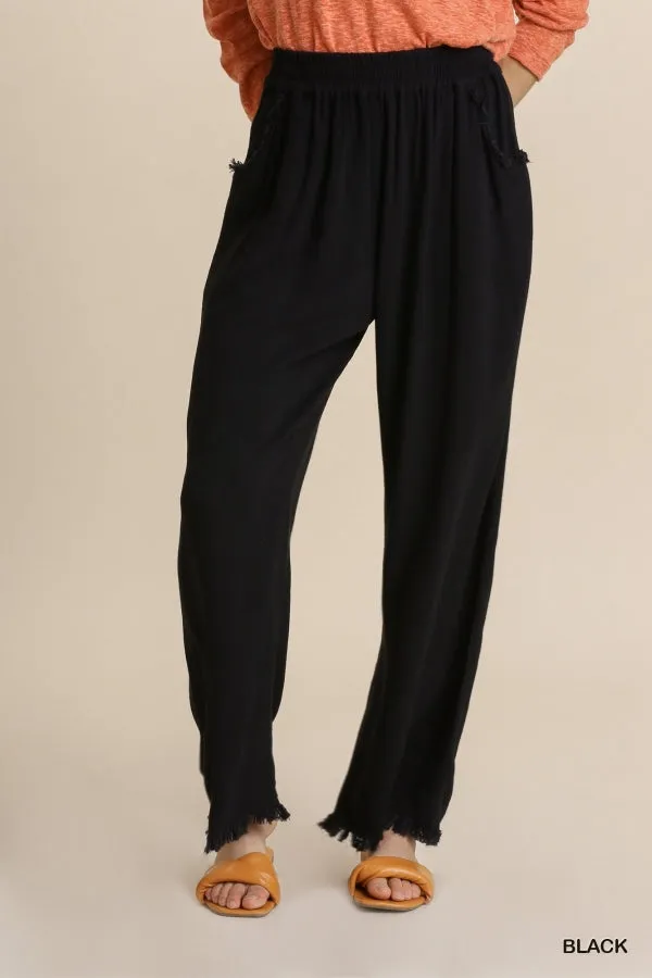 Black linen blend pant  w/ Elastic Waist