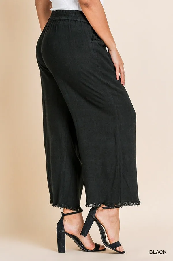 Black linen blend pant  w/ Elastic Waist