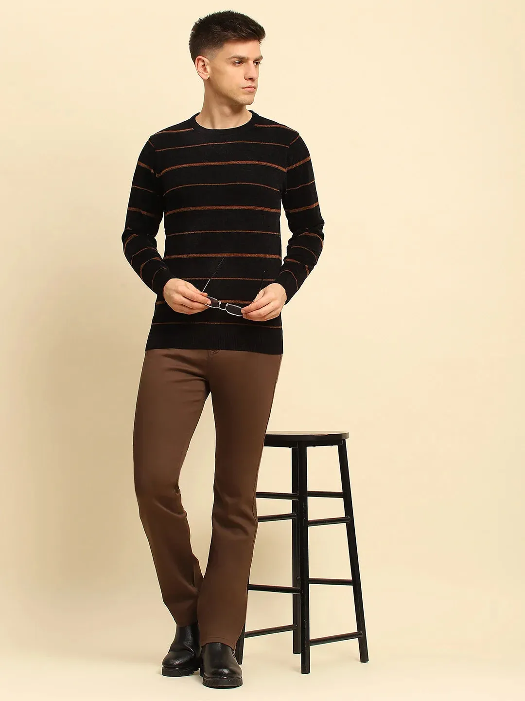 Black Velvet Blend Striped Regular Fit Pullover