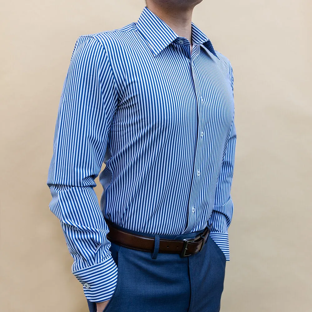 Blue & White Striped Non-Iron Dress Shirt | The Pearl River