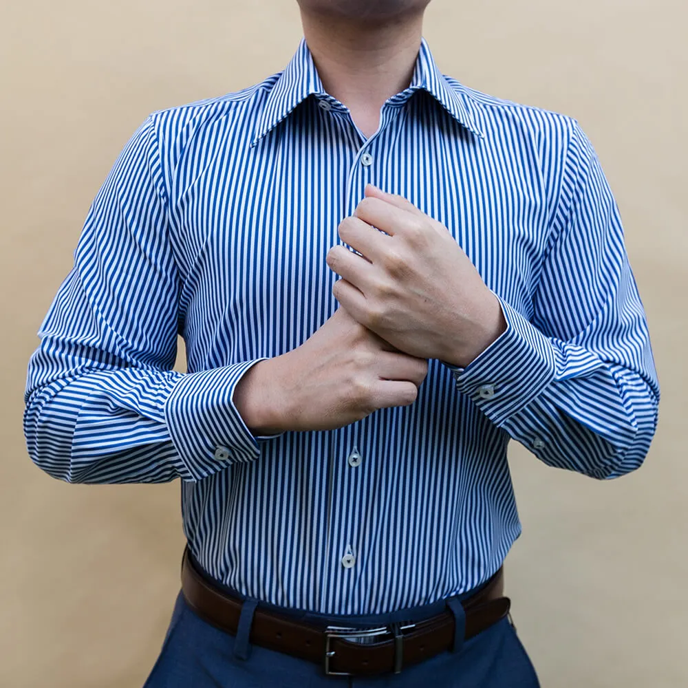 Blue & White Striped Non-Iron Dress Shirt | The Pearl River