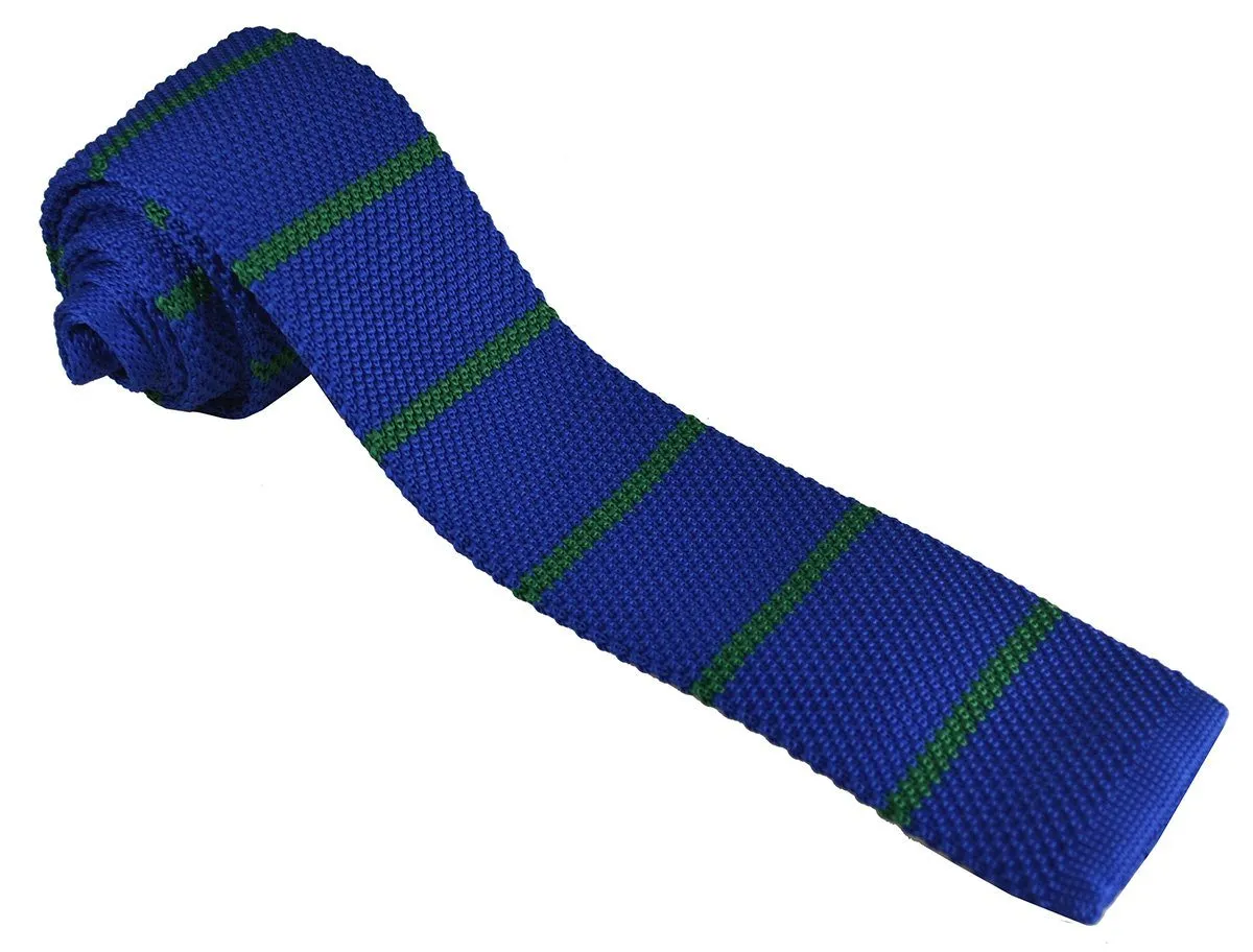 Blue and Green Striped Knit Tie