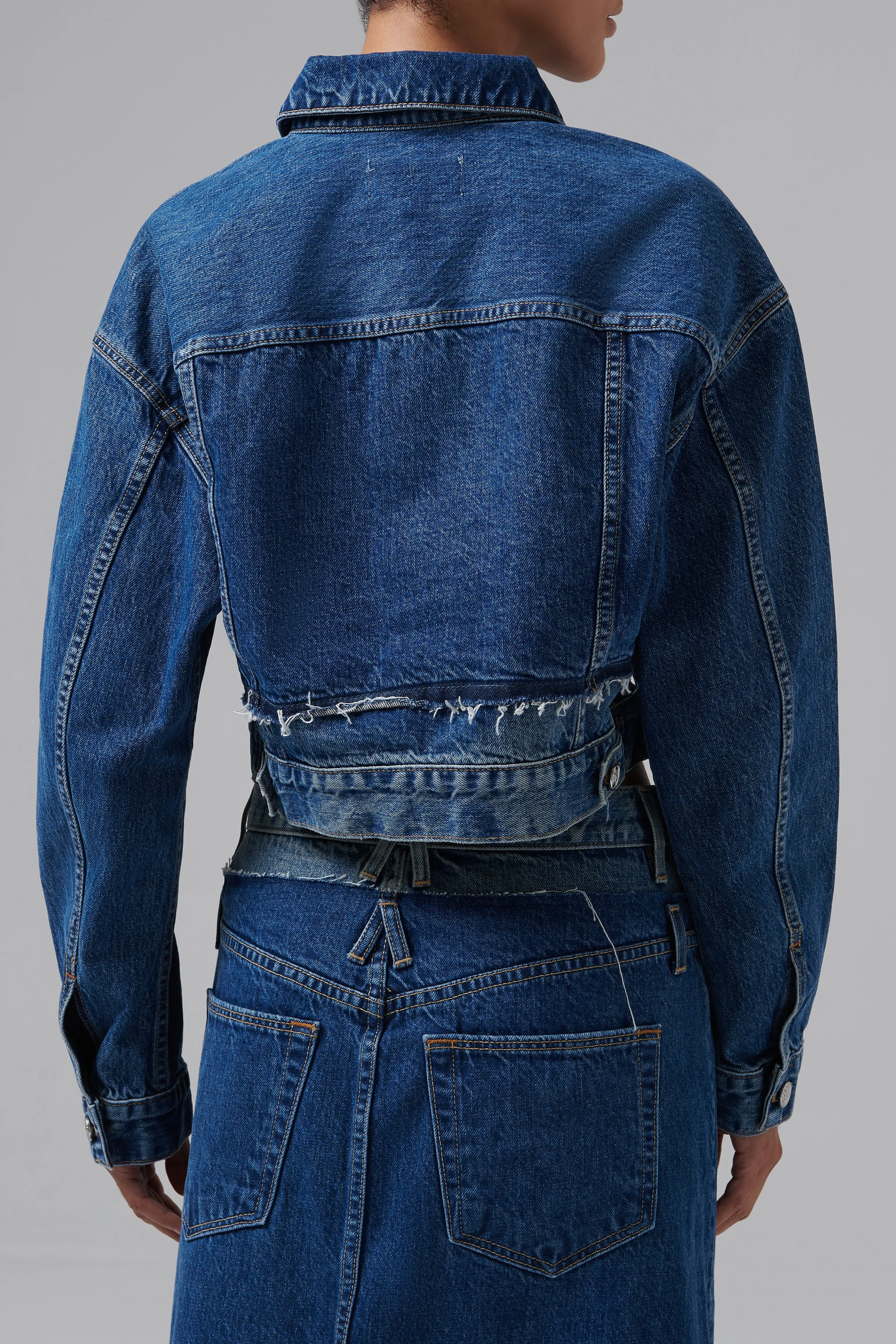 Blue Oversize Cropped Denim Jacket