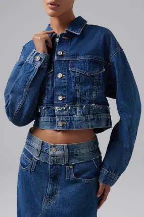 Blue Oversize Cropped Denim Jacket