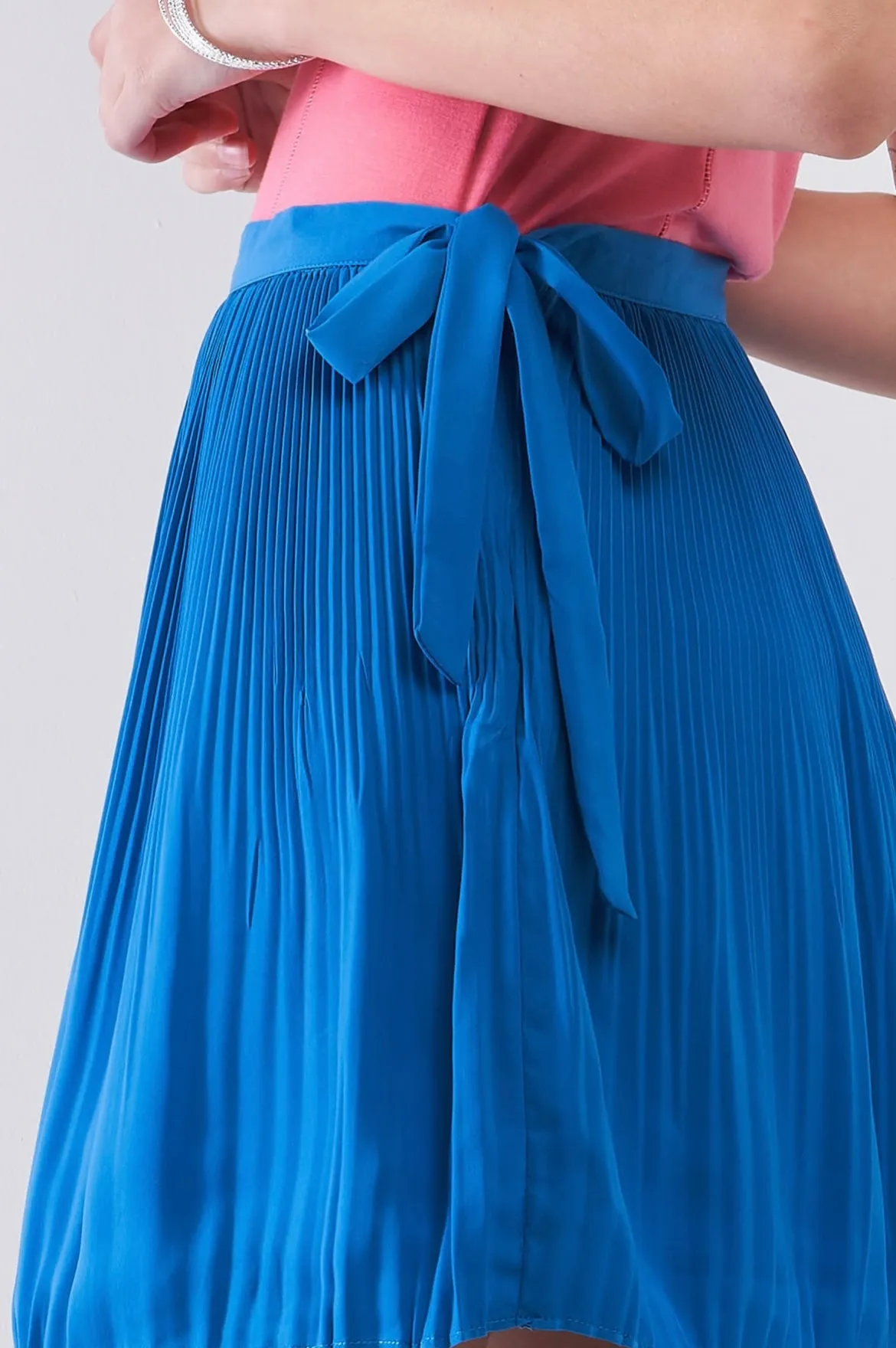 Blue Pleated Bow Skirt