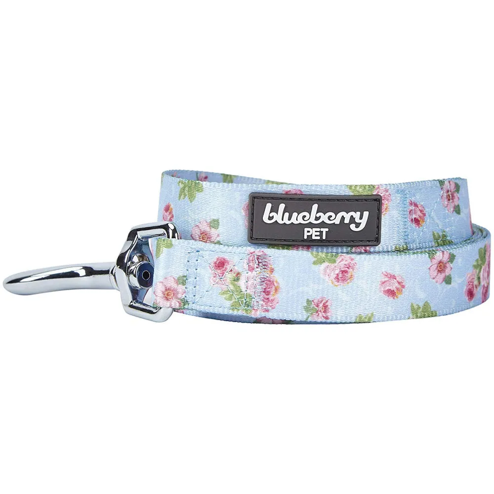 Blueberry Pet Durable Scent Inspired Rose Blossom Floral Print Pastel Blue Dog Leash