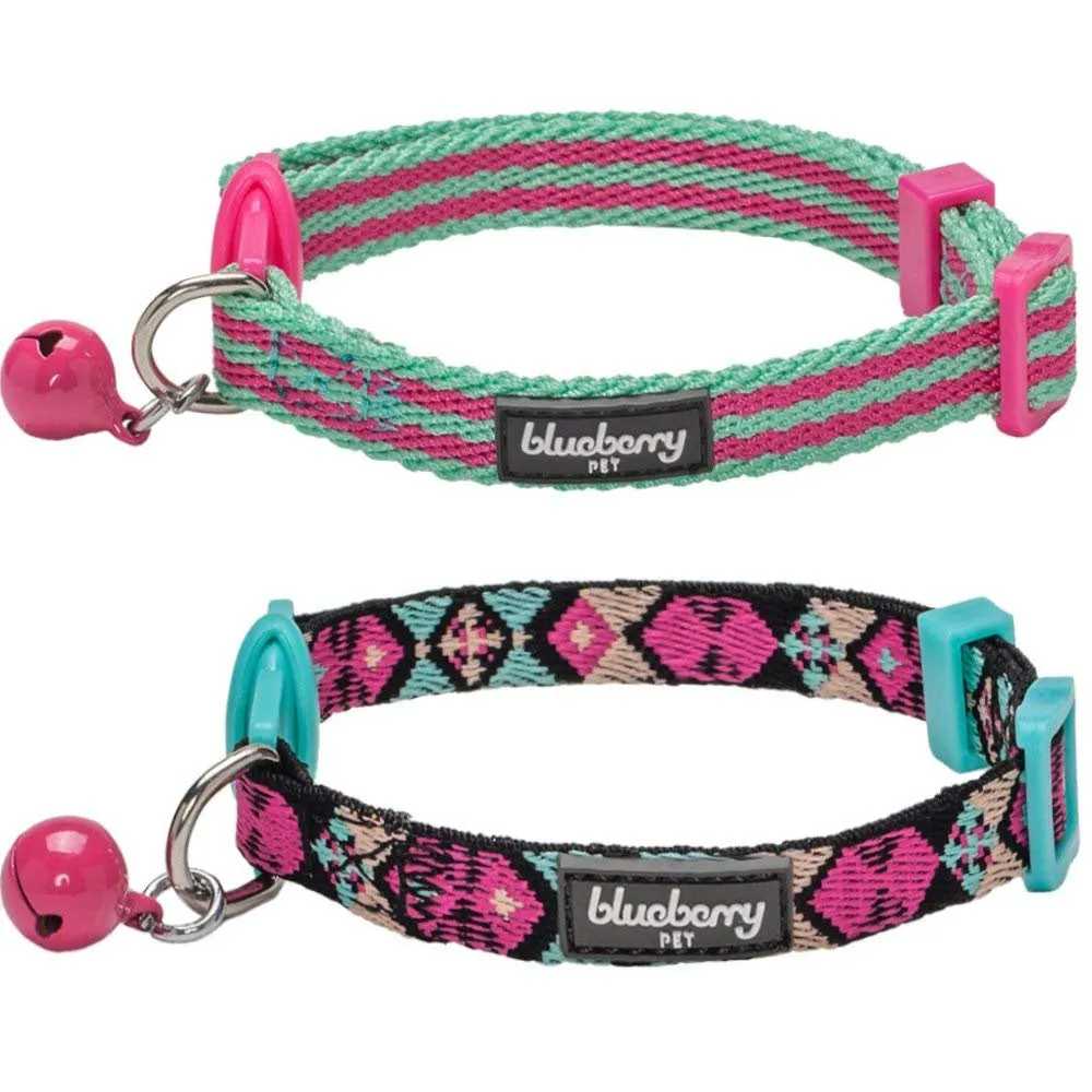 Blueberry Pet Pack of 2 Cat Collars Geometric Design Adjustable Breakaway Cat Collar with Bell